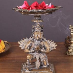 Superfine Brass Garuda Aasan Lamp | 6.5" x 5.7" x 6.5" (16.5 x 14.5 x 16.5 cm) | Rustic Divine Light | Traditional Sacred Decor